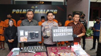 Polres Malang Melakukan Konferensi Pers Terkait 14 Kasus Penyalah Guanaan Narkotika