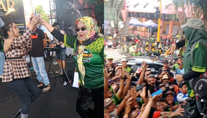 Dua Srikandi SPPG Meriahkan HUT TNI ke-80, Hujan Saweran Warnai Bondowoso Funbike